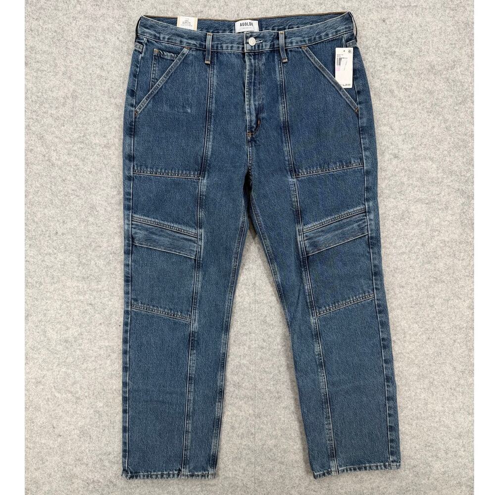 NWT AGOLDE Cooper Cargo Pocket Blue Jeans Size Women's 32